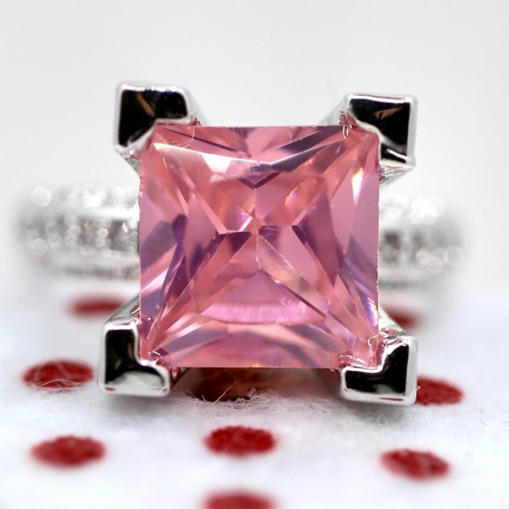 18k White Gold Dipped Pink Princess Topaz Ring
